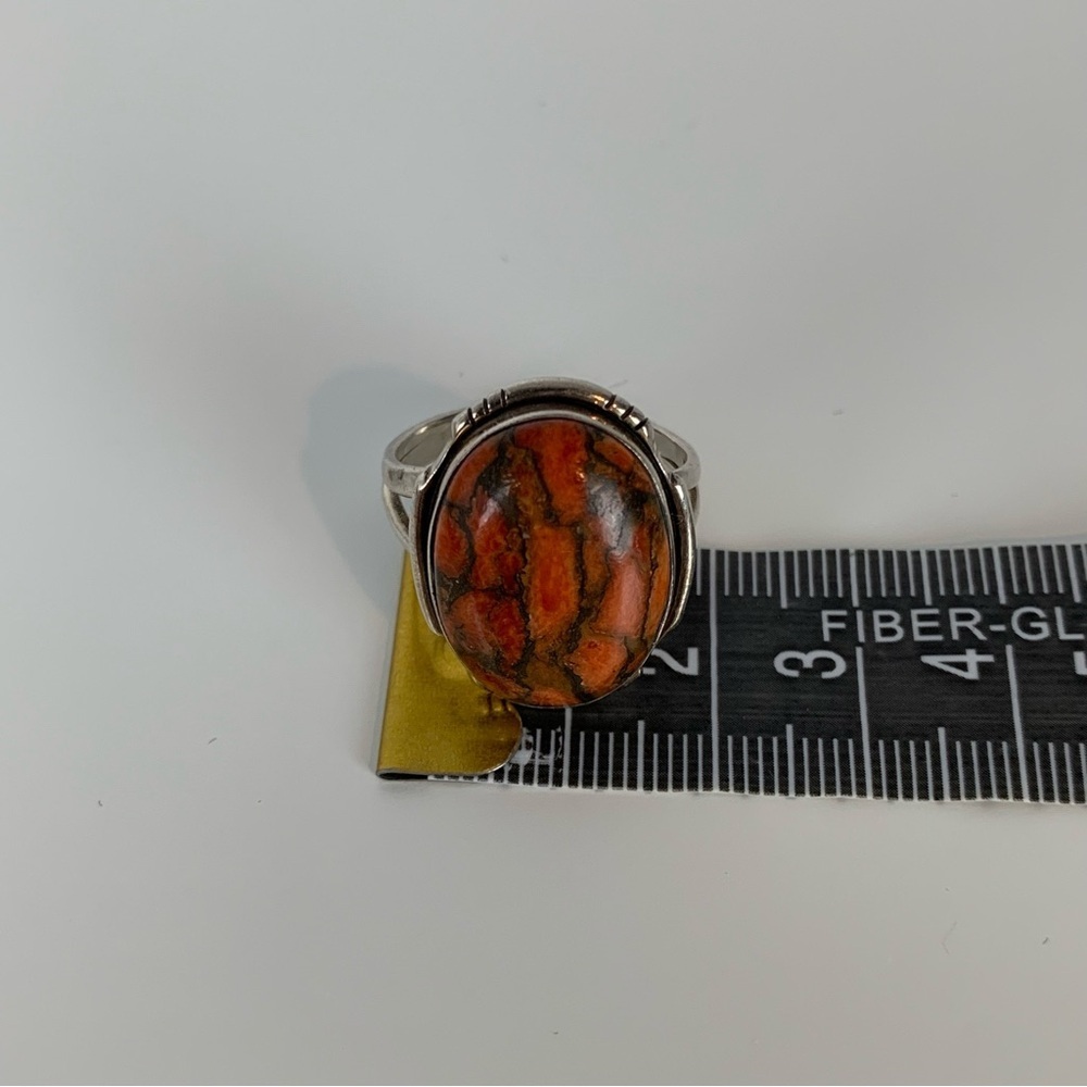 Sterling Silver Ring Oval Red Jasper Split Shank Sz 10.5 Stamped 925 Fiery Vtg - Picture 12 of 13